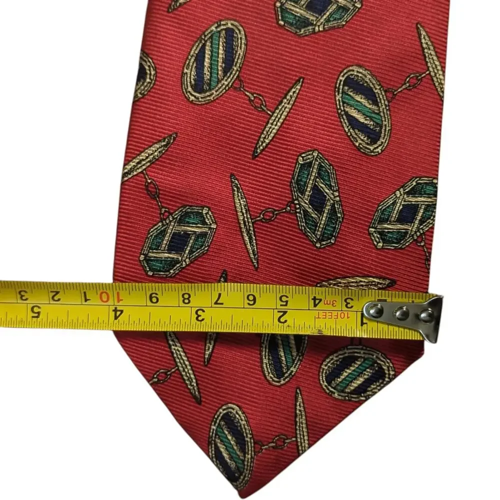 Vintage Polo Ralph‎ Lauren Men's Tie Red Repeating Cufflinks Repp Silk Necktie